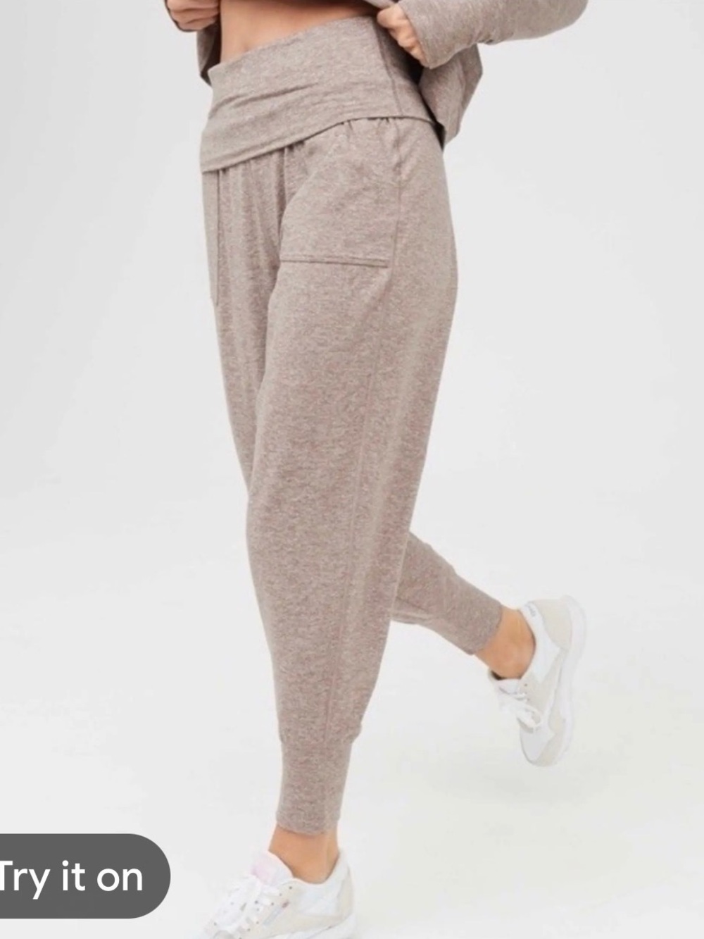 Offline by Aerie Foldover Banded Waist Joggers Size Medium Light Heather Brown
